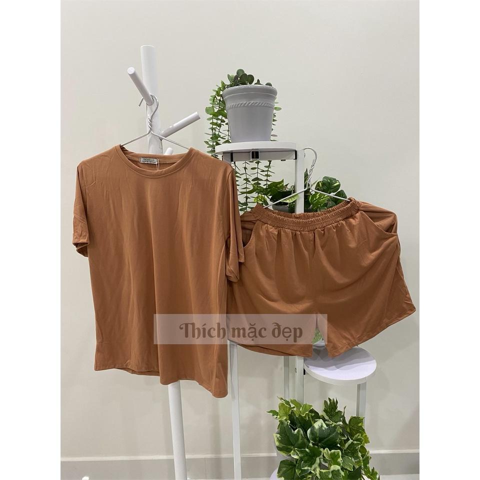 Đồ bộ nữ thun trơn cotton style hàn quốc tay ngắn quần đùi ngố xinh cute 01 màu đen nâu hồng Thích mặc đẹp 2021