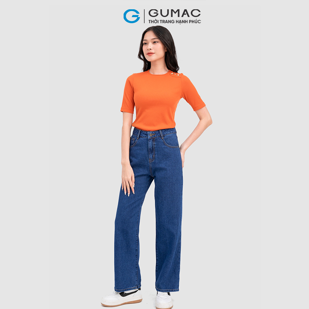 Áo thun GUMAC ATC11065 kiểu nút vai thời trang trẻ trung