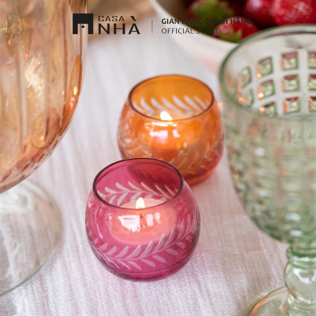 Ly đựng nến thủy tinh khắc họa tiết FIURALI - Ly đựng nến/ cốc đựng nến tealight 3 màu nhẹ nhàng