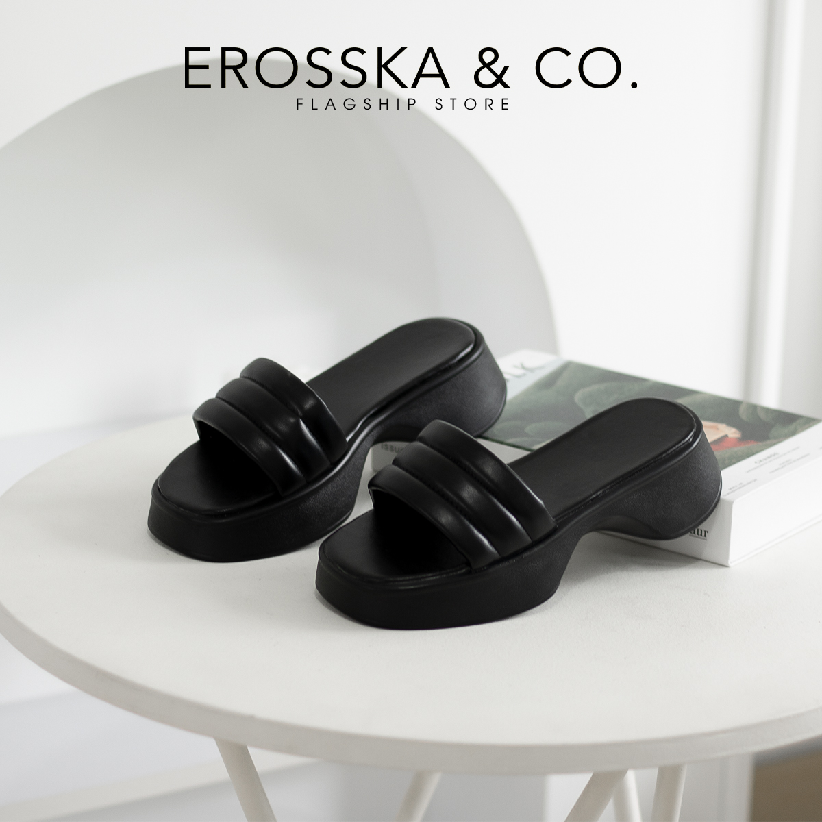 Erosska - Dép nữ quai ngang đế xuồng phong cách cá tính cao 3cm - SB002