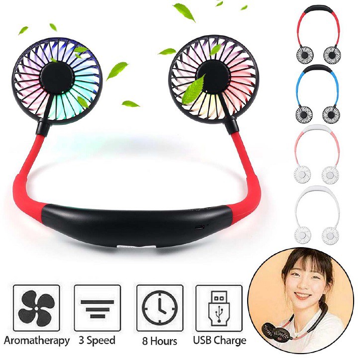 QUẠT QUÀNG CỔ THỂ THAO | Mang Đi Tập Gym, Chạy, Chơi Thể Thao, Quạt mini siêu cute xoay360 độ có led -màu ngẫu nhiên