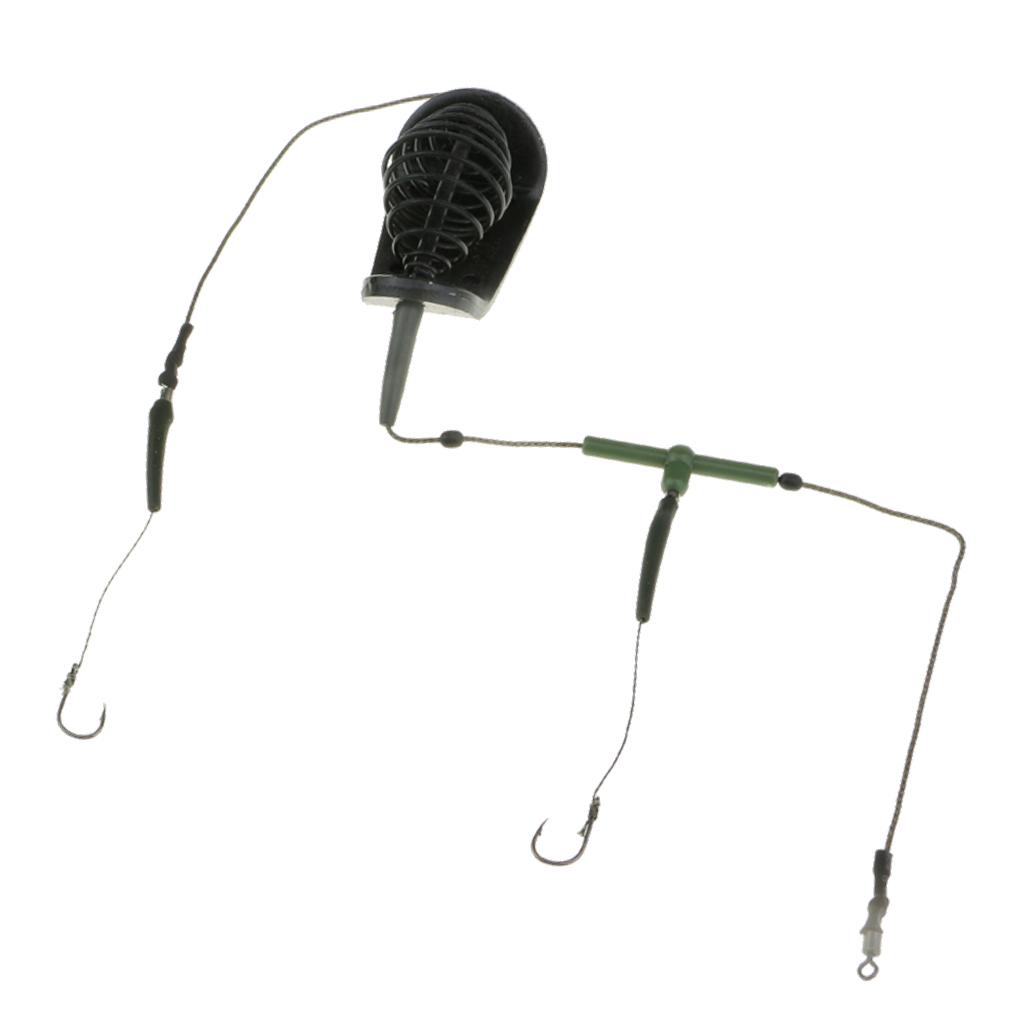 Carp Fishing Inline Method Feeder Cage Hook Rig Set Coarse Fishing Tackles Green