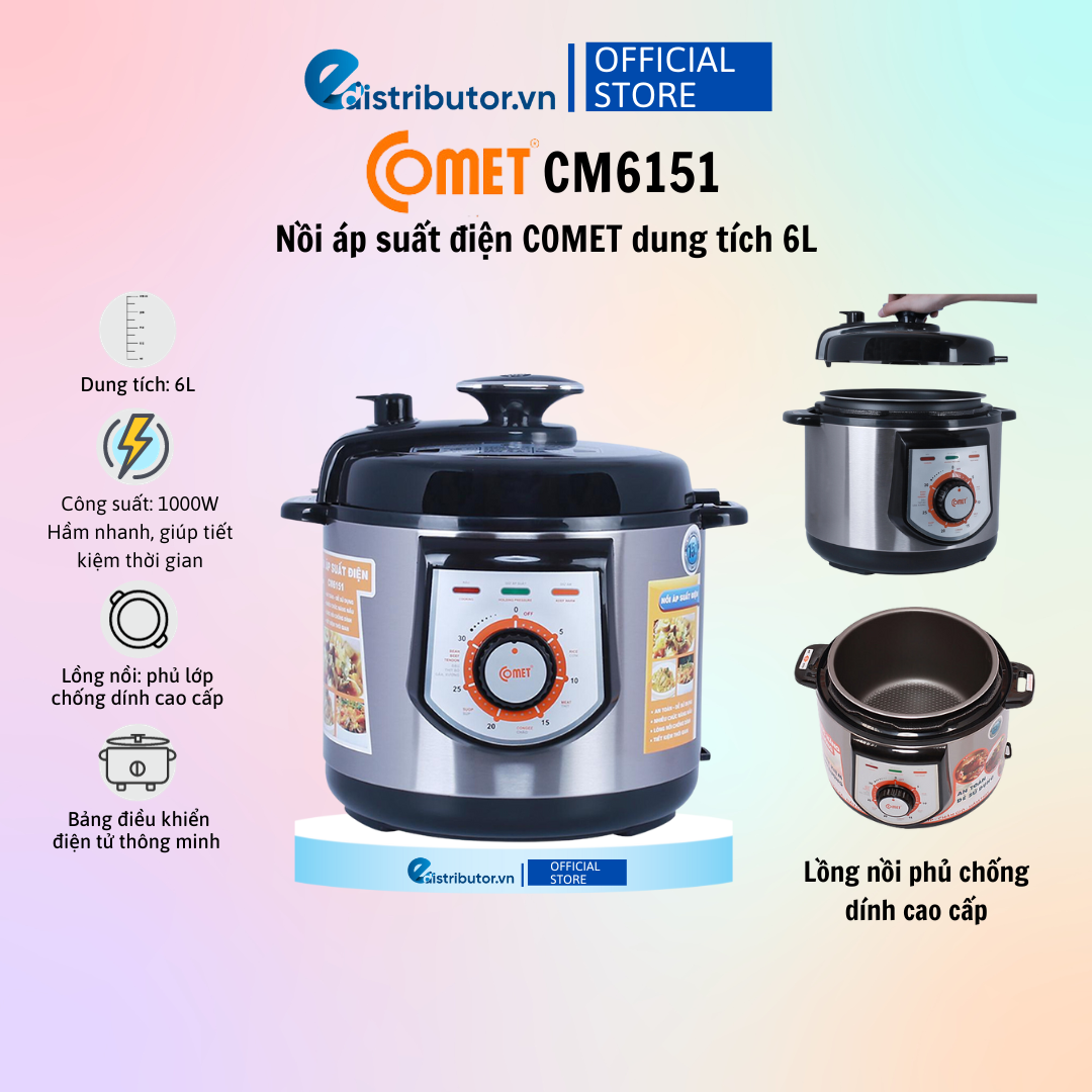 Nồi áp suất điện Comet CM6150 (5.0L) - CM6151 (6.0L) - Hàng Chính Hãng - Bảo Hành 12 Tháng