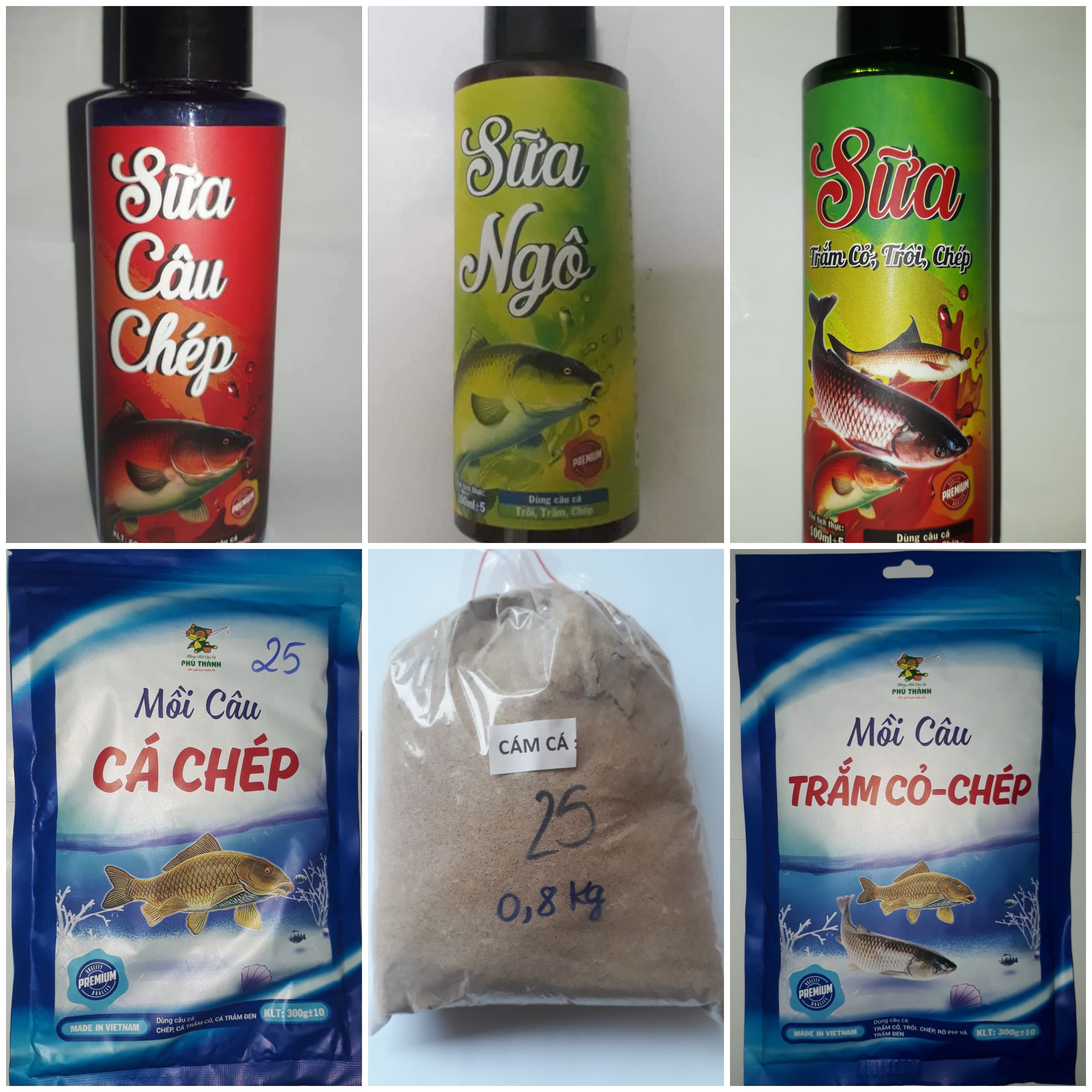Combo_Bài Mồi Câu Cá CHÉP và TRẮM ,Bộ 6 kết hợp hoàn hảo của Hãng Phú Thành