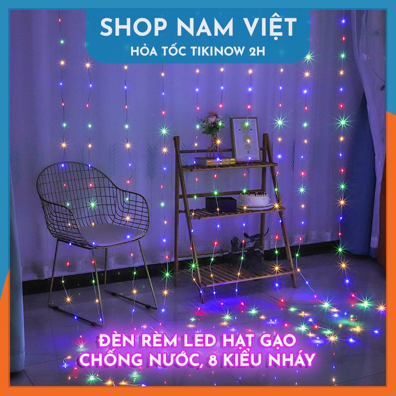 Dây Led Rèm Hạt Gạo Chống Nước, Hiệu Ứng Thác Nước, Trang Trí Ngoài Trời