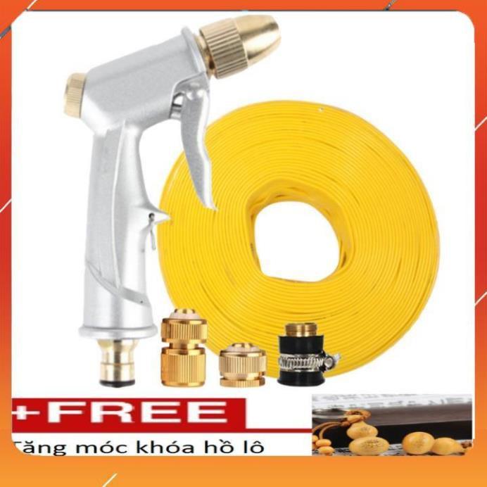 ️Evoucher Bộ dây vòi xịt nước rửa xe, tưới cây , tăng áp 3 lần, loại 7m, 10m 206701 đầu đồng,cút đồng+ móc khoá