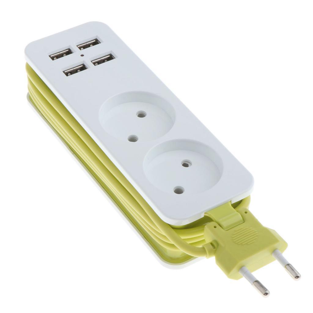 EU Plug Extension Socket Outlet Hub Travel Power Strip 6-Ports with 4 USB