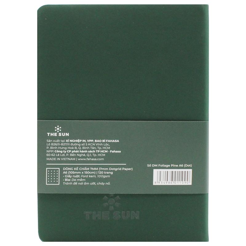 Sổ Bìa Da A6 - Không Kẻ Có Chấm - 120 Trang 100gsm - The Sun - Pine