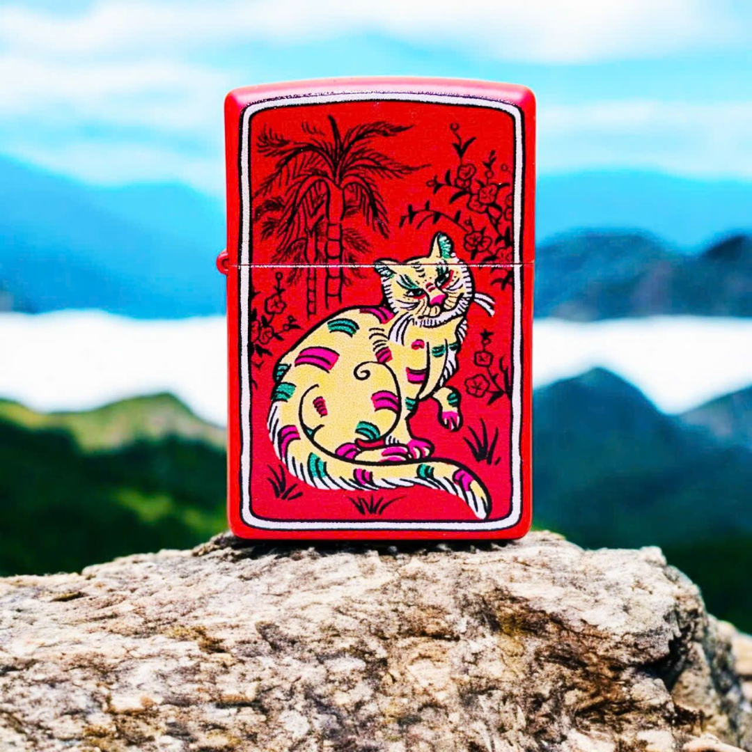 Bật lửa Zippo Year of the Cat - Phiên Bản 12 Con Giáp (Tuổi Mão) Thiết Kế Việt Nam, Sơn Tĩnh Điện Đỏ May Mắn Chính Hãng