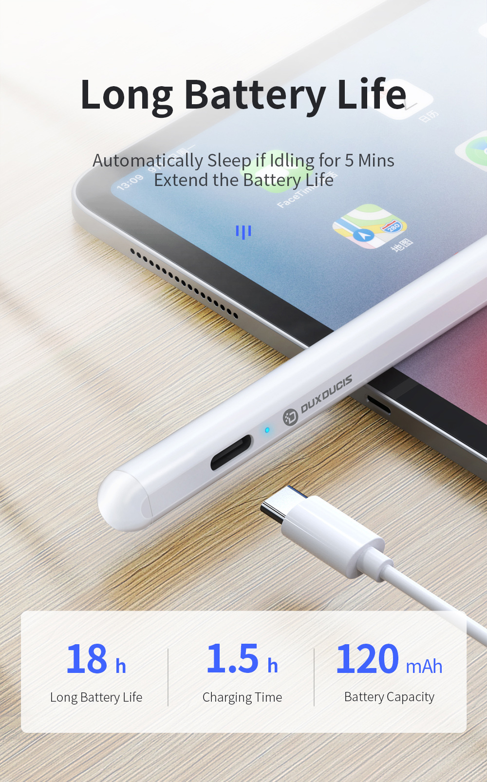 Bút cảm ứng Dux Dicis Palm Rejection Stylus Pen Dành Cho iPad Pro/Ipad Air/Ipad Mini/Ipad Gen 6,7,8,9,10 - Hàng Chính Hãng