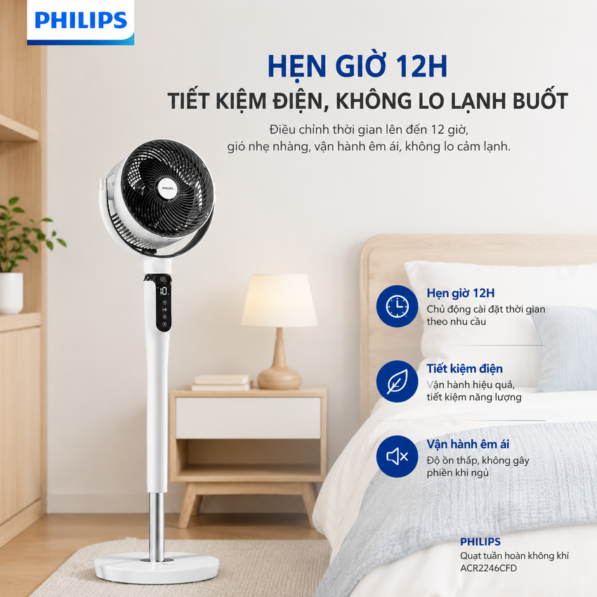 HÀNG CHÍNH HÃNG - Quạt tuần hoàn không khí Serial 2000, động cơ biến tần, 40W. Thương hiệu Hà Lan cao cấp Philips - ACR2246CFD