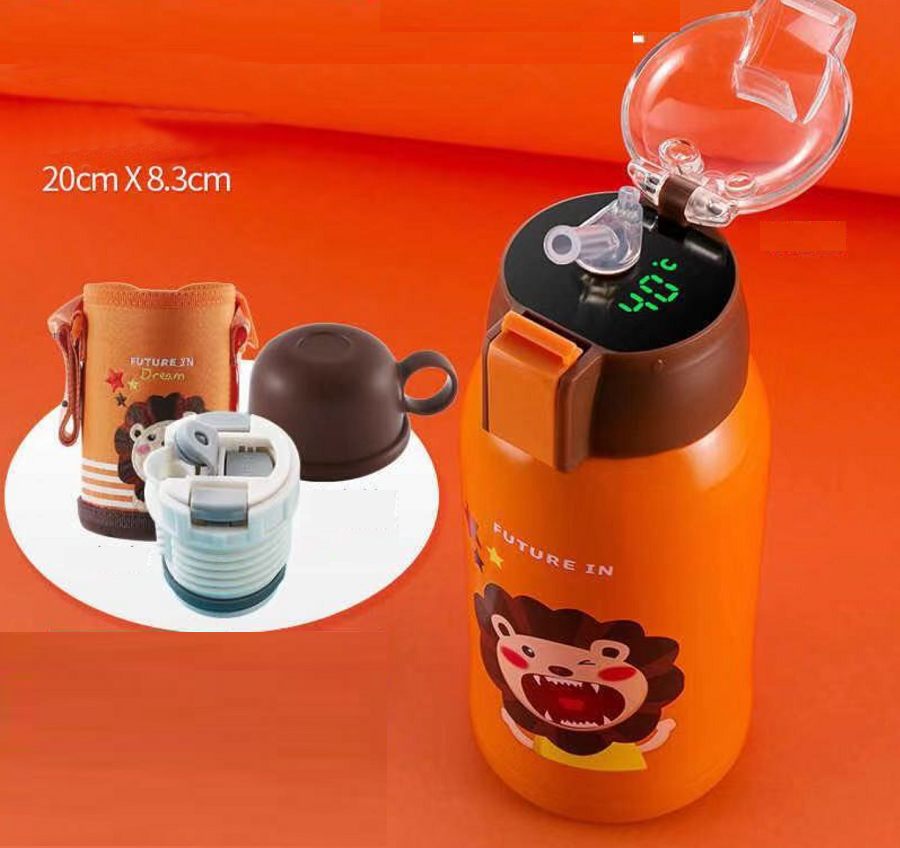 Bình giữ nhiệt trẻ em hiển thị nhiệt độ lõi inox 304 dung tích 500ml hình thú ngộ nghĩnh