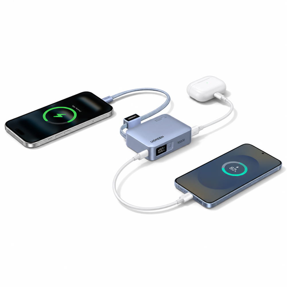 Sạc dự phòng Ugreen Power Bank Built-In Cable 25cm 1USB 1Type-C 33W 10000mAh PB584 75173B - Hàng chính hãng