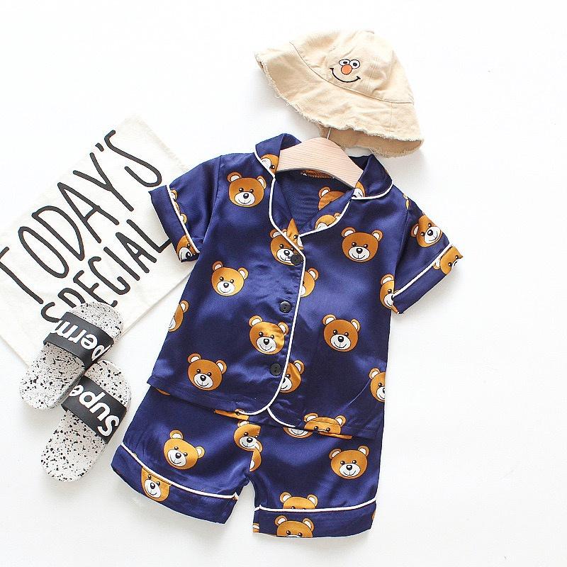 Đồ Bộ Pijama Cộc Tay Cho Bé In Hình Gấu Cute, Đồ Ngủ Cộc Tay Pizama Cho Bé Từ 7-28kg - TINY KIDS