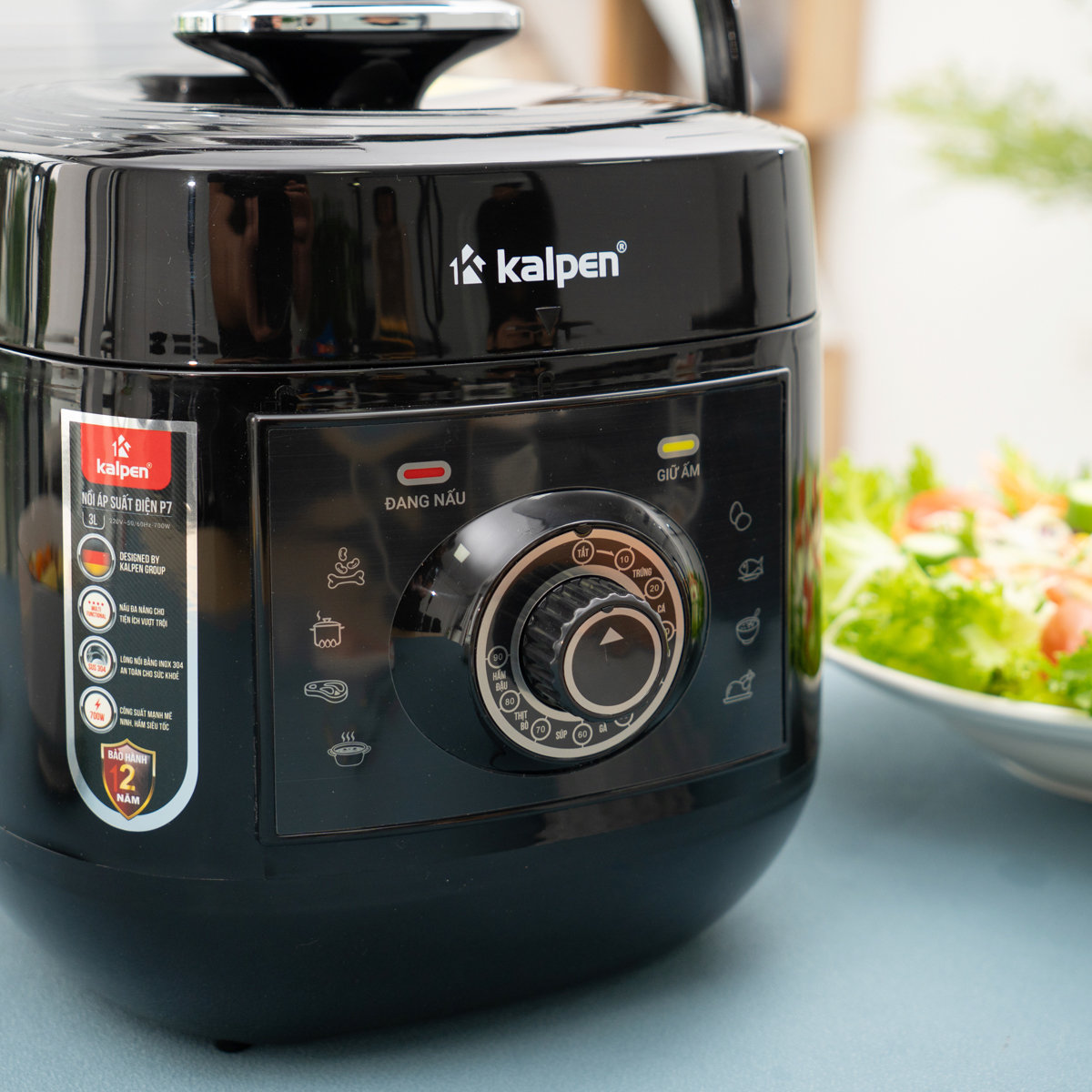 Nồi áp suất điện lòng nồi Inox 304 Kalpen P7 dung tích 3L công suất 700W bảo hành 2 năm - Hàng chính hãng