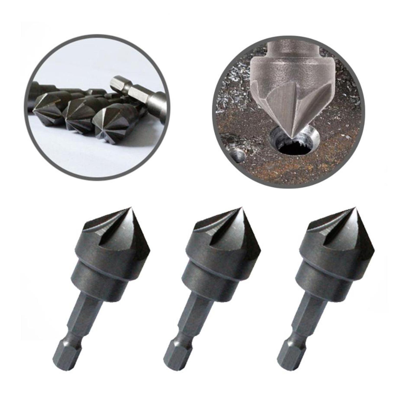 3x 5 Flute Countersink Drill Hexagonal Cutting Metal Tools for Woodworking