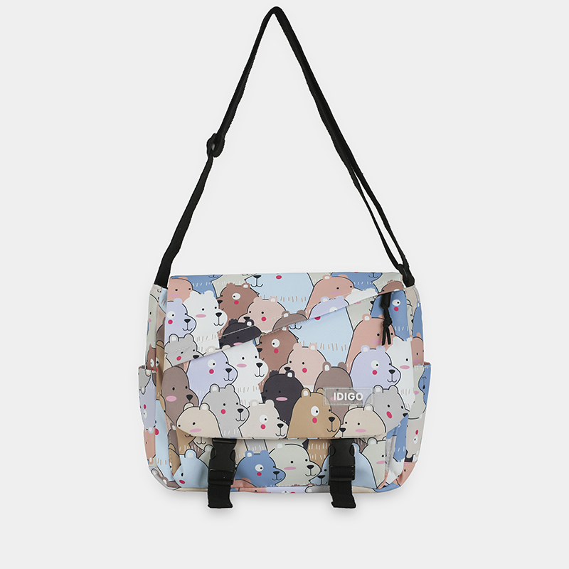 Túi đeo chéo đi học đựng vừa A4, túi đeo vai nữ du lịch vải Polyester hoạ tiết hoạt hình dễ thương IDIGO FF6-2012