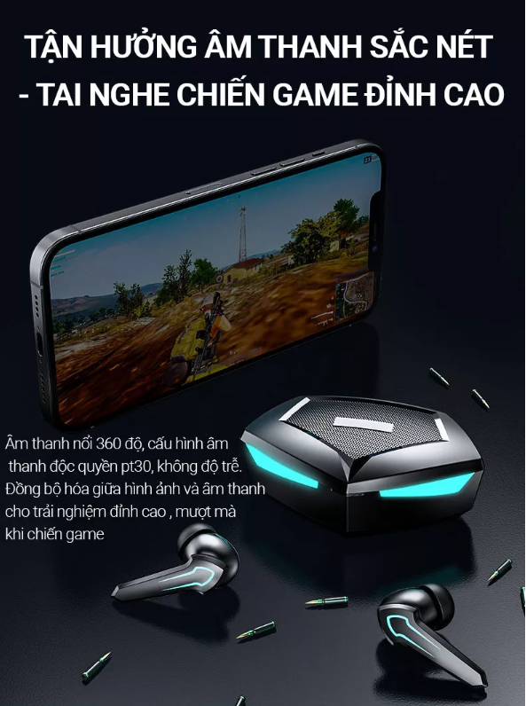 Tai Nghe Gaming Không Dây Bluetooth 5.2 - P30, hỗ trợ đàm thoại độ trễ cực thấp khi chơi game, Bass mạnh mẽ