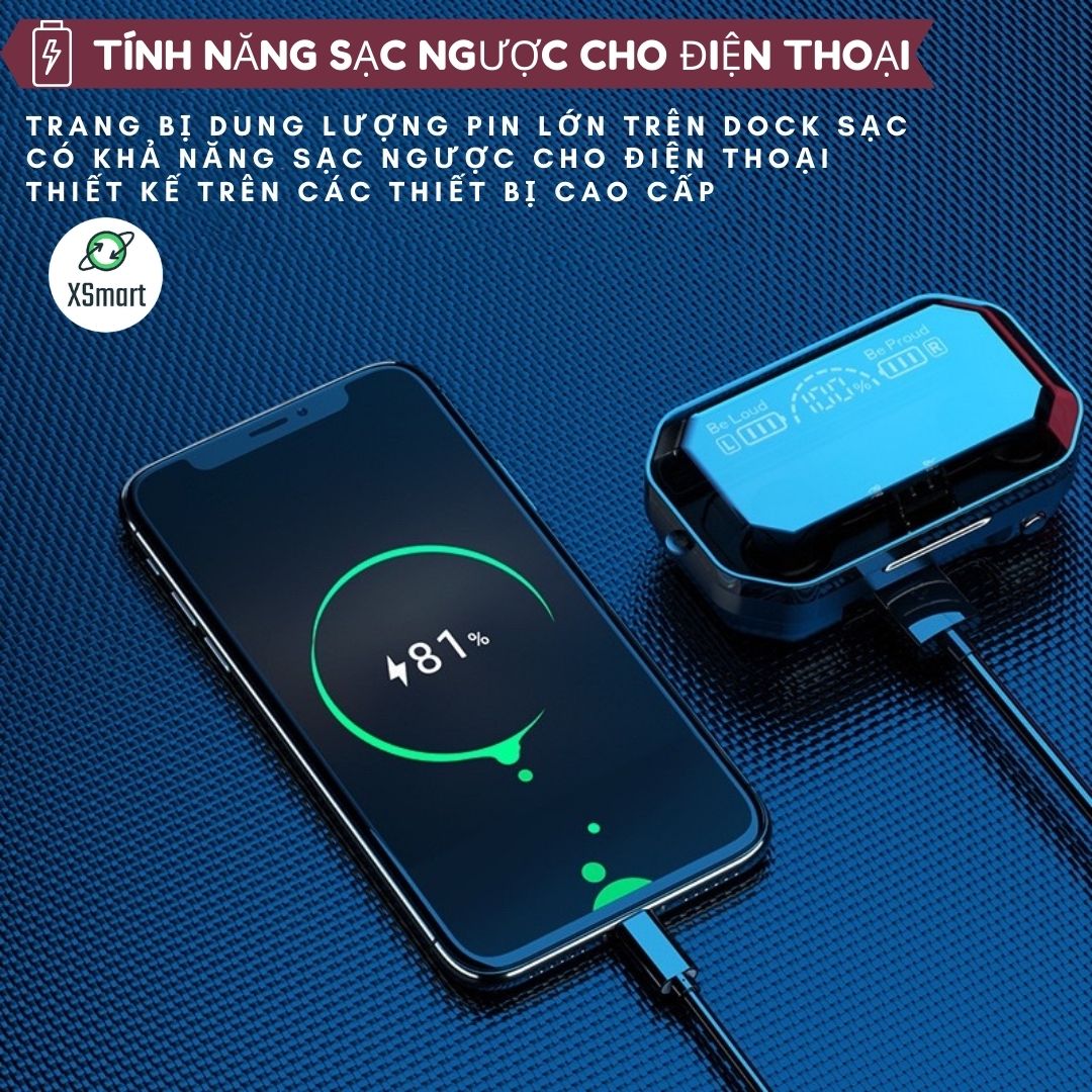 Tai nghe bluetooth không dây Chống Ồn cho điện thoại XSmart A15 PREMIUM BASS màn hình led, có mic, tương thích Nhiều Thiết Bị - Hàng Chính Hãng