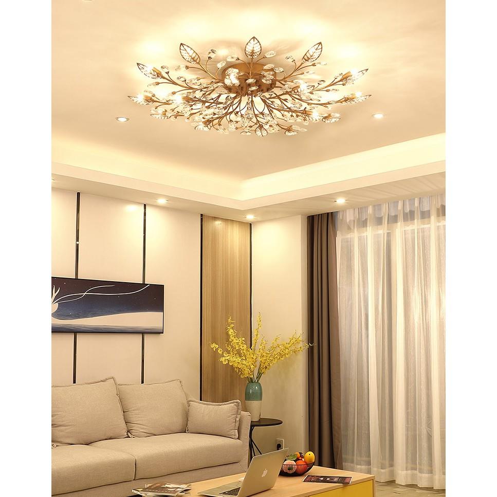 Đèn chùm pha lê ốp trần trang trí nội thất phòng khách cành hình hoa lá sang trọng hiện đại