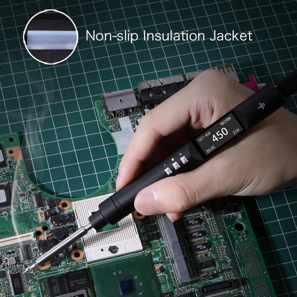 PTS200 65W PD3.0 Intelligent Soldering Iron CNC Metal Housing 0.96inch OLED Display Open Source Programing 50-450℃ Temperature Controllable Soldering Station Compatible with T12 T-S Series Soldering Tips