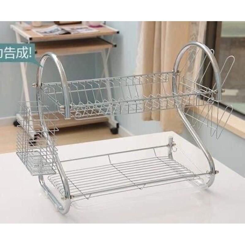 Kệ úp bát inox 2 tầng hình chữ s