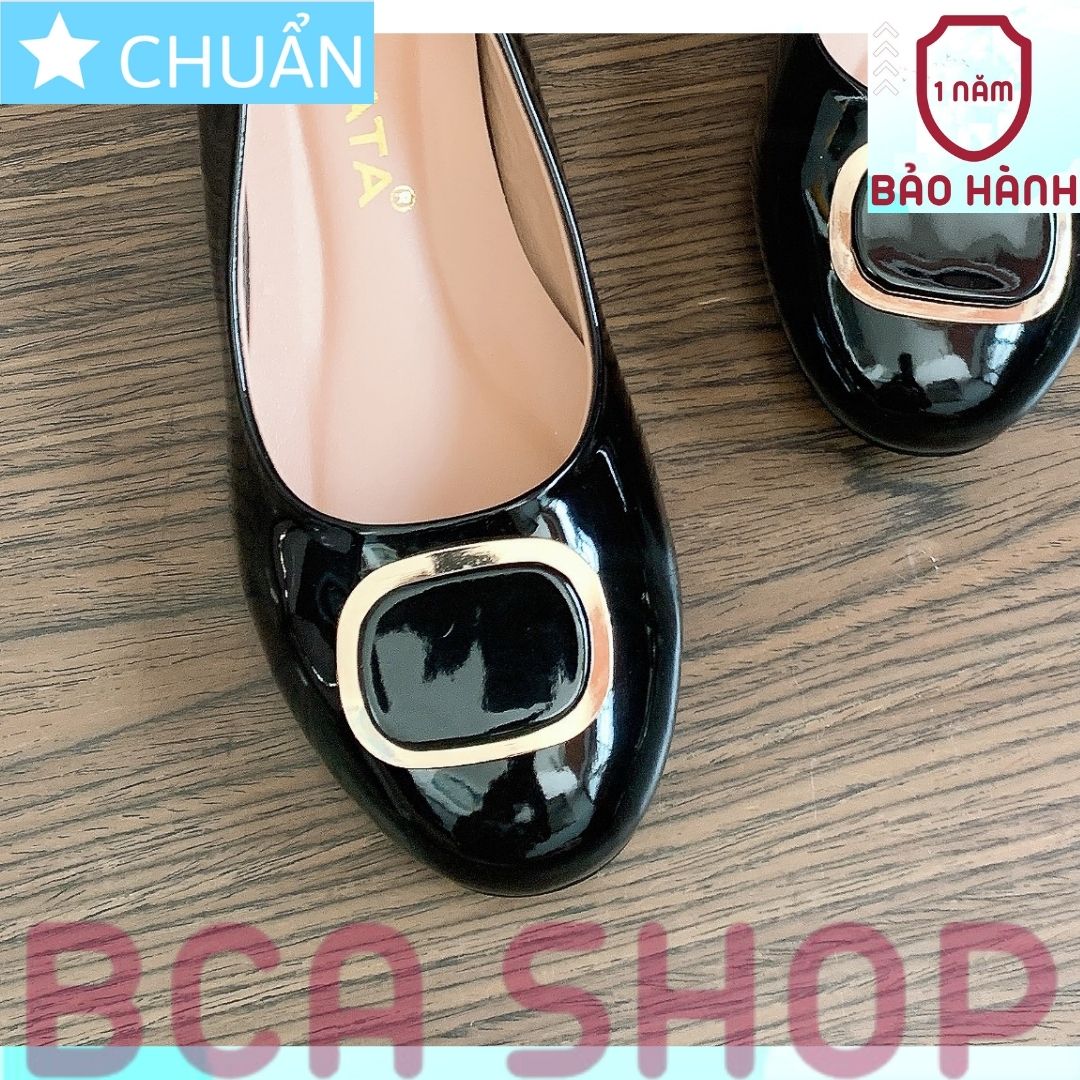 Giày công sở nữ 2p RO523 ROSATA tại BCASHOP mũi tròn có đính nơ vuông viền kim loại vàng sang trọng và thời trang -  đen