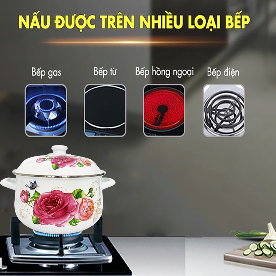 GALEN - COMBO 2 Nồi Men Cao Cấp Size 18cm &amp; 24cm Dung Tích 2L &amp; 4.5L Nấu Được Trên Mọi Loại Bếp, Dày, Không Tróc Men