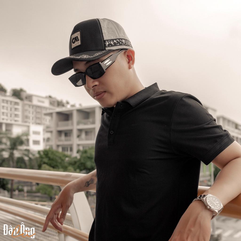 Mũ lưỡi trai chóp vuông CAPMAN CM64 dáng thể thao ôm đầu màu đen hoa văn viền lưỡi nón