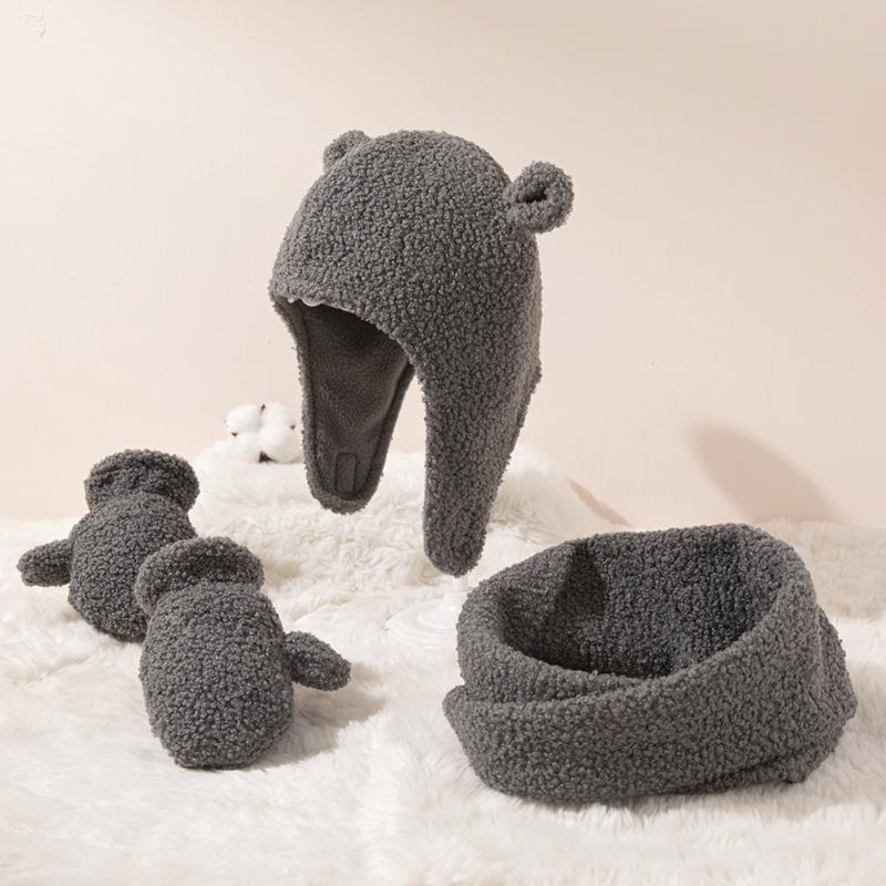 Bộ 3 Nón Trẻ Em Yếm Găng Tay Hở Ngón Bộ Ấm Cúng Mùa Đông Bò Khăn Choàng Cổ Găng Tay Bộ Ấm Tương Thích Với 1-4 tuổi Trẻ Em
