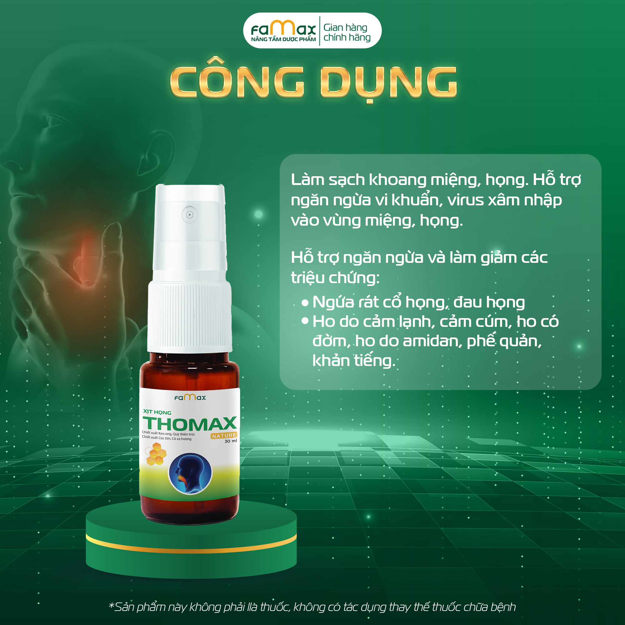[FAMAX] Thomax xịt họng hỗ trợ giảm đau họng, ho cảm cúm, ho có đờm (Chai 30ml)