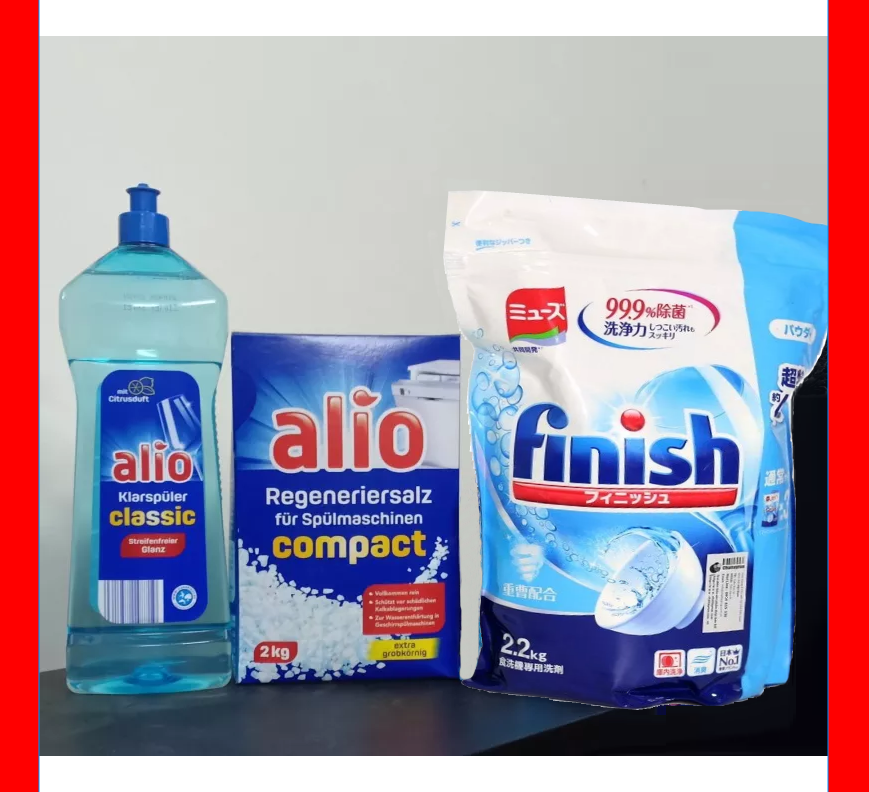 Combo Muối rửa bát Alio 2kg+bột Alio 1.8kg+Bóng 1L dùng cho máy rửa bát