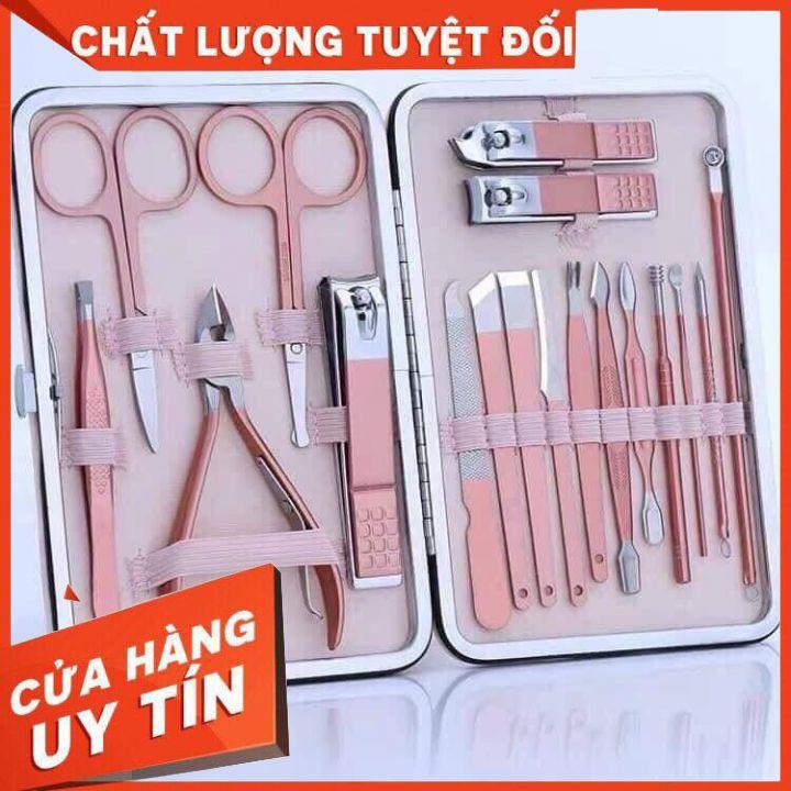 Bộ dụng cụ làm móng  tay_ bộ bấm móng tay màu hồng gồm 18 món