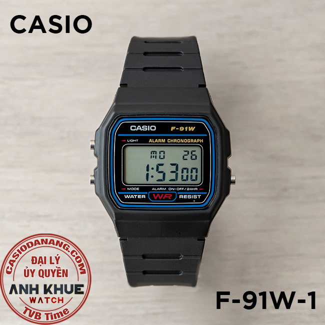 Đồng hồ nam dây nhựa Casio Standard chính hãng F-91W-1HDG (35mm)