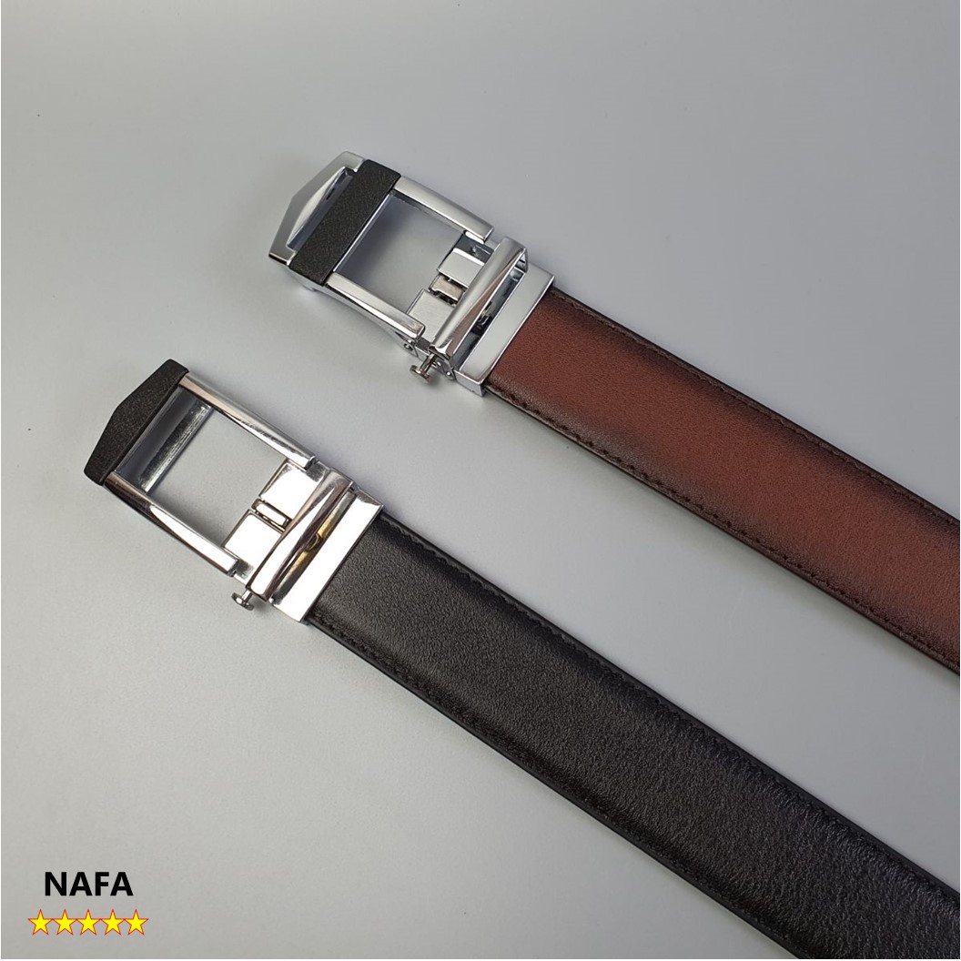 Thắt lưng nam, Dây lưng nam da bò thật NAFA BL113 khóa trượt nút bấm tinh tế  sang trọng - Màu Đen/ Nâu, BH 3 năm