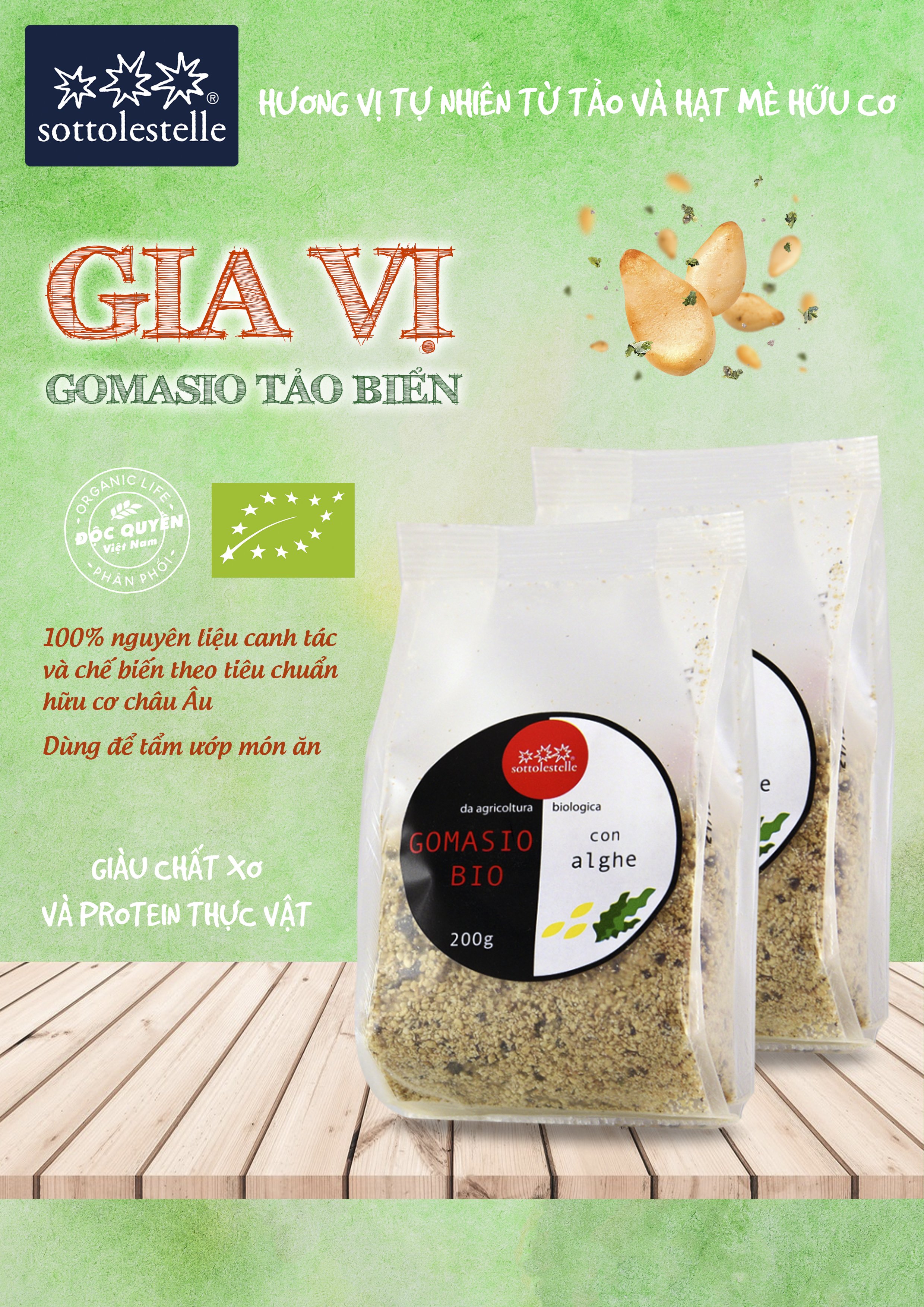 Gia vị rắc cơm Gomasio rong biển hữu cơ Sottolestelle 200g