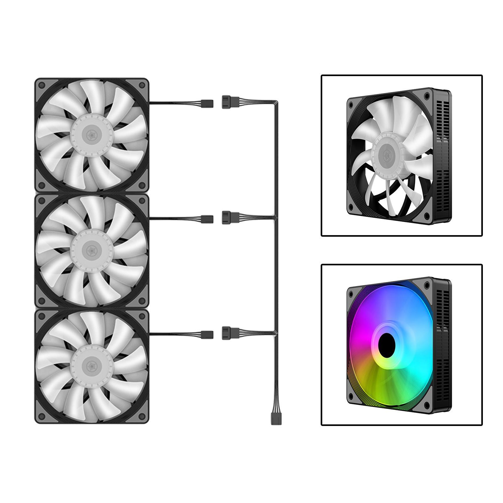 3 Pieces Universal 120mm Case Cooling Fan 1200RPM RGB LED Computer PC Case Fans Quiet PC Cooling Accessories 12V DC Square Frame Fan 3Pin