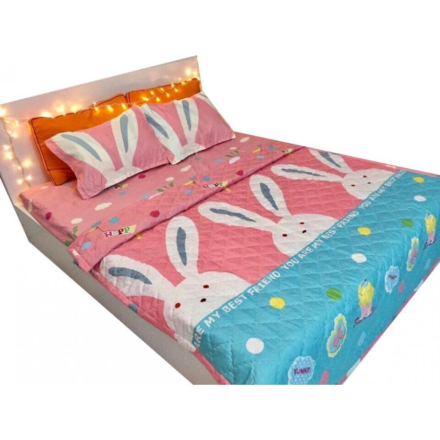 Set 5 món chăn hè ga chun Cotton Poly thỏ hồng