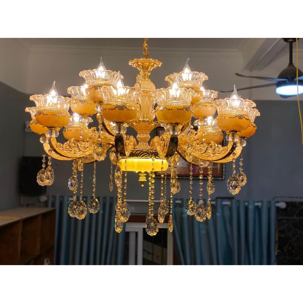 Đèn chùm KRIA 15 tay pha lê phong cách hiên đại, đẳng cấp, sang trọng - kèm bóng LED chuyên dụng