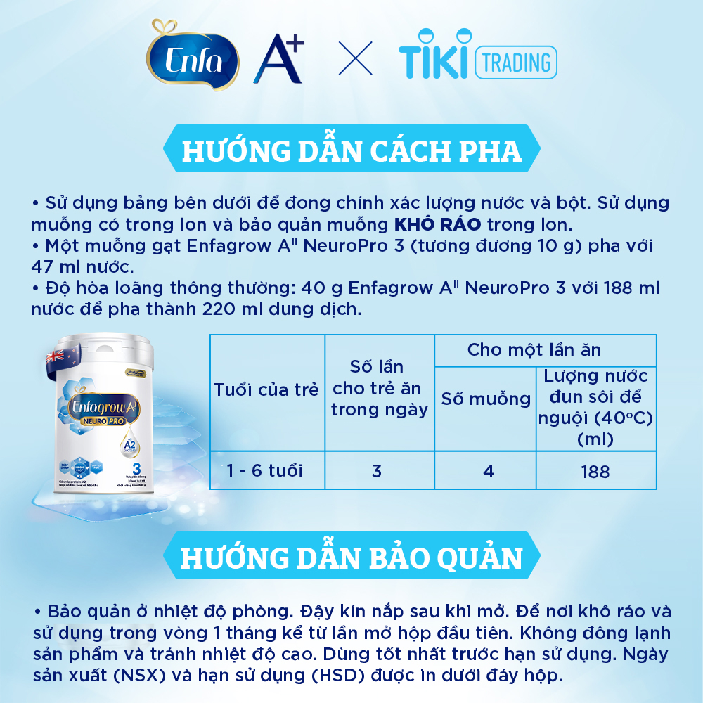 Combo 6 lon sữa bột Enfagrow A2 Neuropro 3 cho trẻ từ 1 – 6 tuổi – 800g