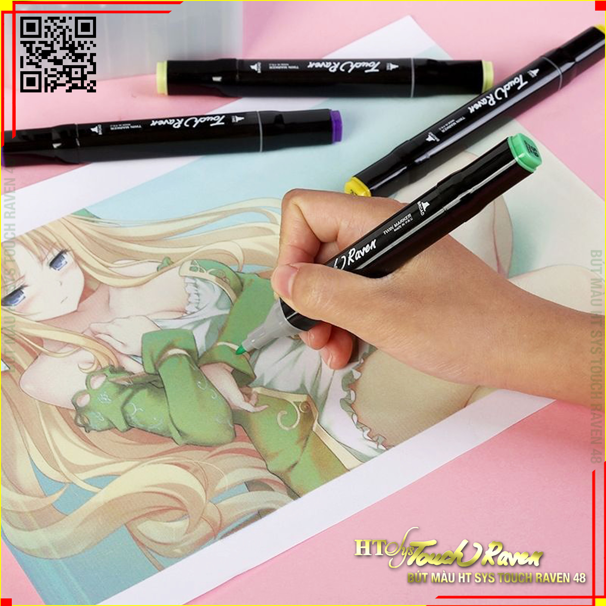 Bút Màu Marker Touch Raven Cao Cấp - Túi Vải Bộ 48 Màu Vẽ Chuyên Nghiệp - Vẽ Anime, Truyện Tranh Manga, Phong Cảnh, Thiết Kế Thời Trang, Đồ Họa, Mỹ Thuật Công Nghiệp - Hàng Nhập Khẩu