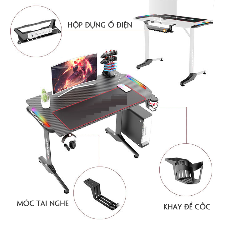 Bàn gaming cao cấp, bàn làm việc có đèn led, bàn máy tính cao cấp