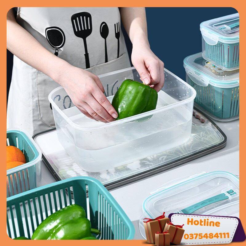 Set 5 Hộp Kèm Rổ Có Nắp Đậy Hút Chân Không ️Bộ 5 Hộp Đựng Thực Phẩm Tách Nước Tiện Dụng - Hàng Loại 1