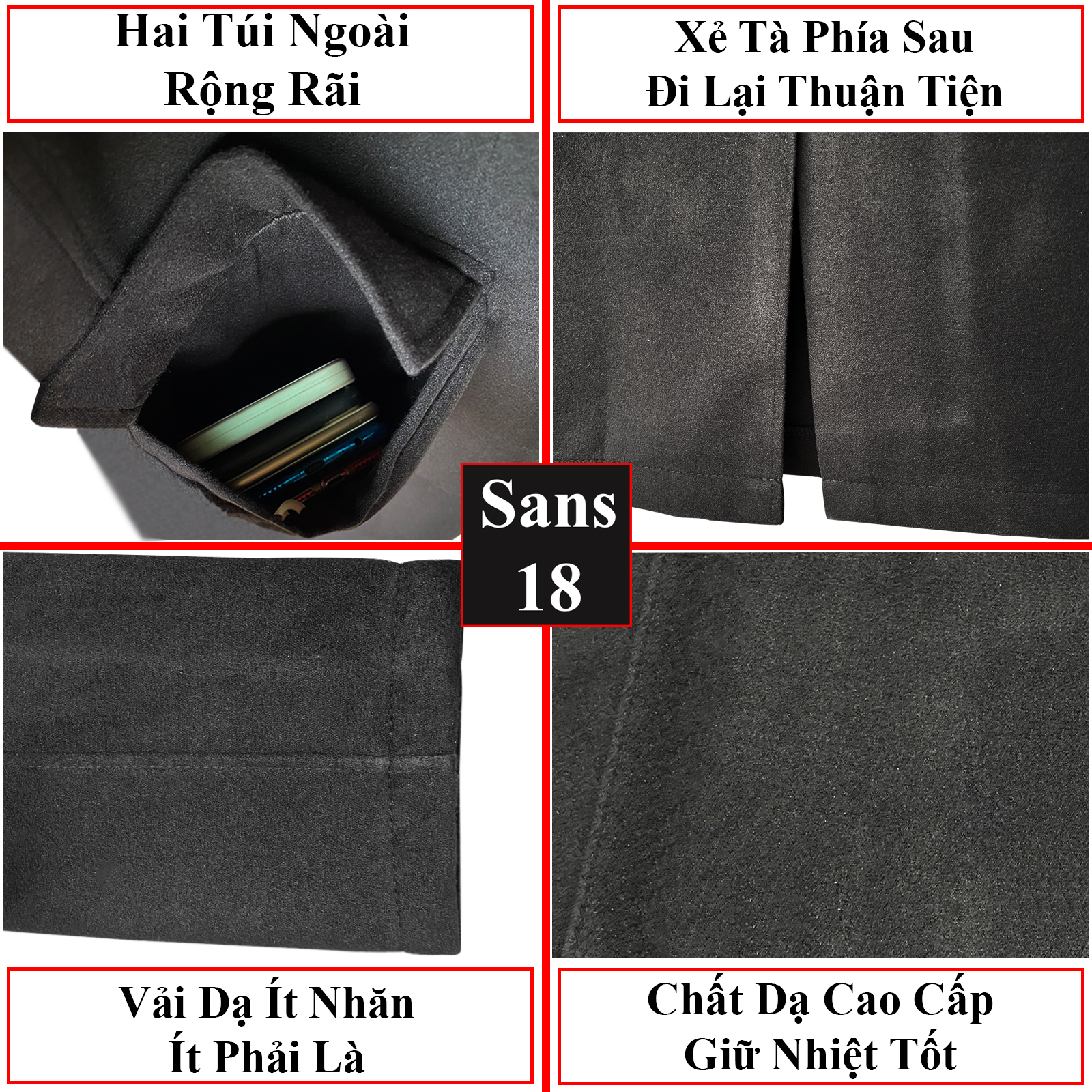 Áo Khoác Dạ Nam Dáng Dài Áo Dạ Nam 1 Lớp Sans18 Sans Shop