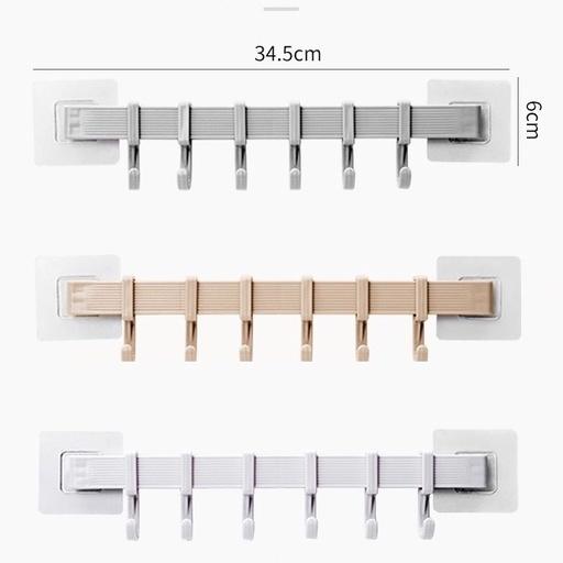 Thanh Móc Treo Quần Áo 6 Móc Dán Tường Nhà Tắm Bếp Tủ Quần Áo Không Cần Khoan Tường H233