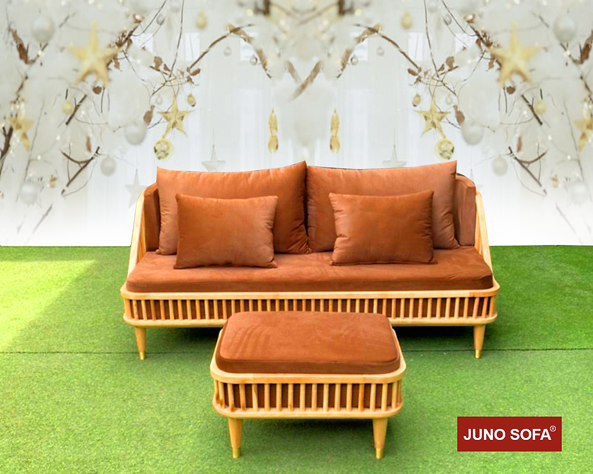 Băng ghế gỗ nệm và đôn Juno Sofa băng 1m8