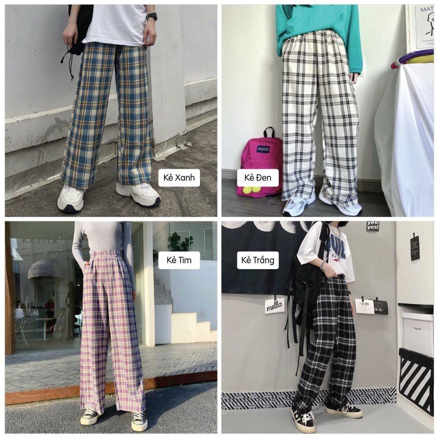 Quần Dài Nữ Caro Dáng Suông Ulzzang - Quần Ống Rộng Kẻ Caro Phối Màu Trẻ Trung Phong Cách QD011