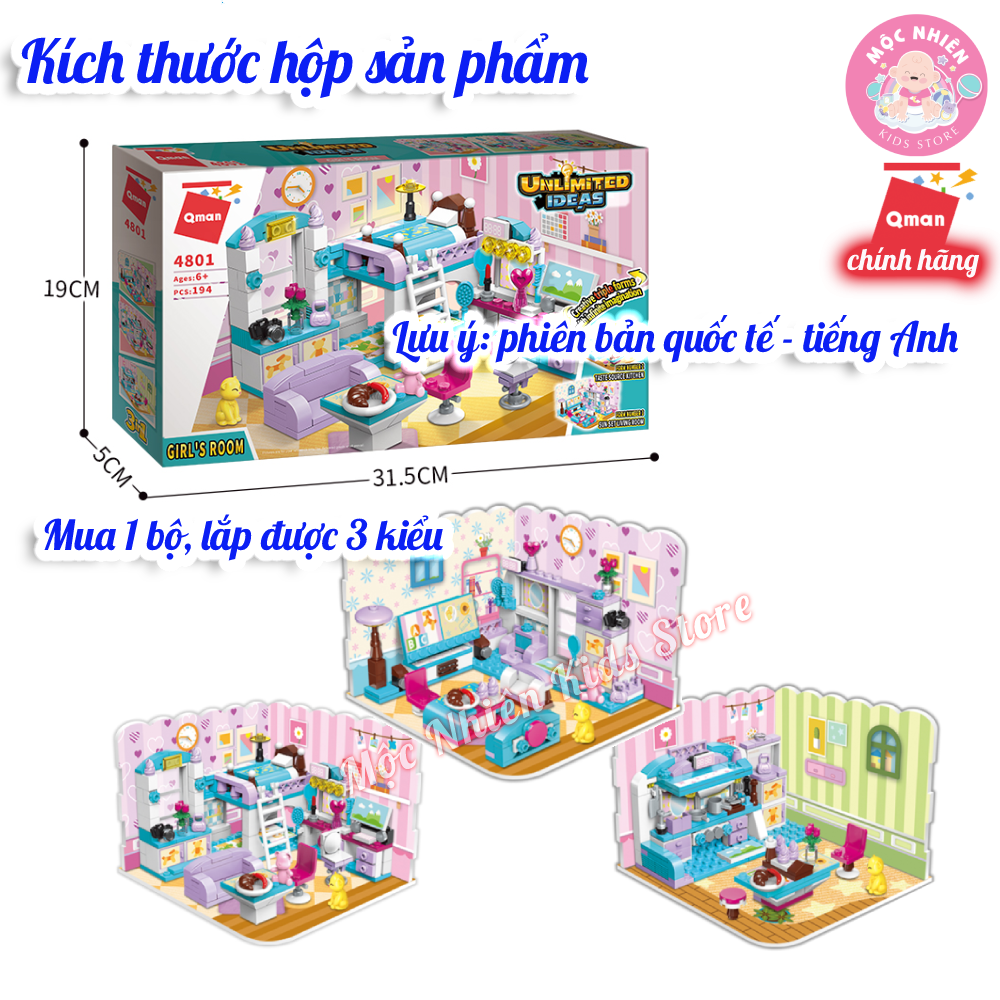 Đồ chơi lắp ráp, xếp hình Qman 4801 - Phòng của bé gái (194 mảnh ghép) - Dành cho bé từ 6 tuổi