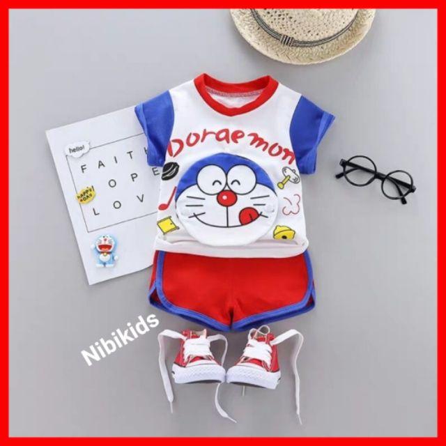 Bộ Cộc Tay Cho Bé Cotton Hình Doremon M37