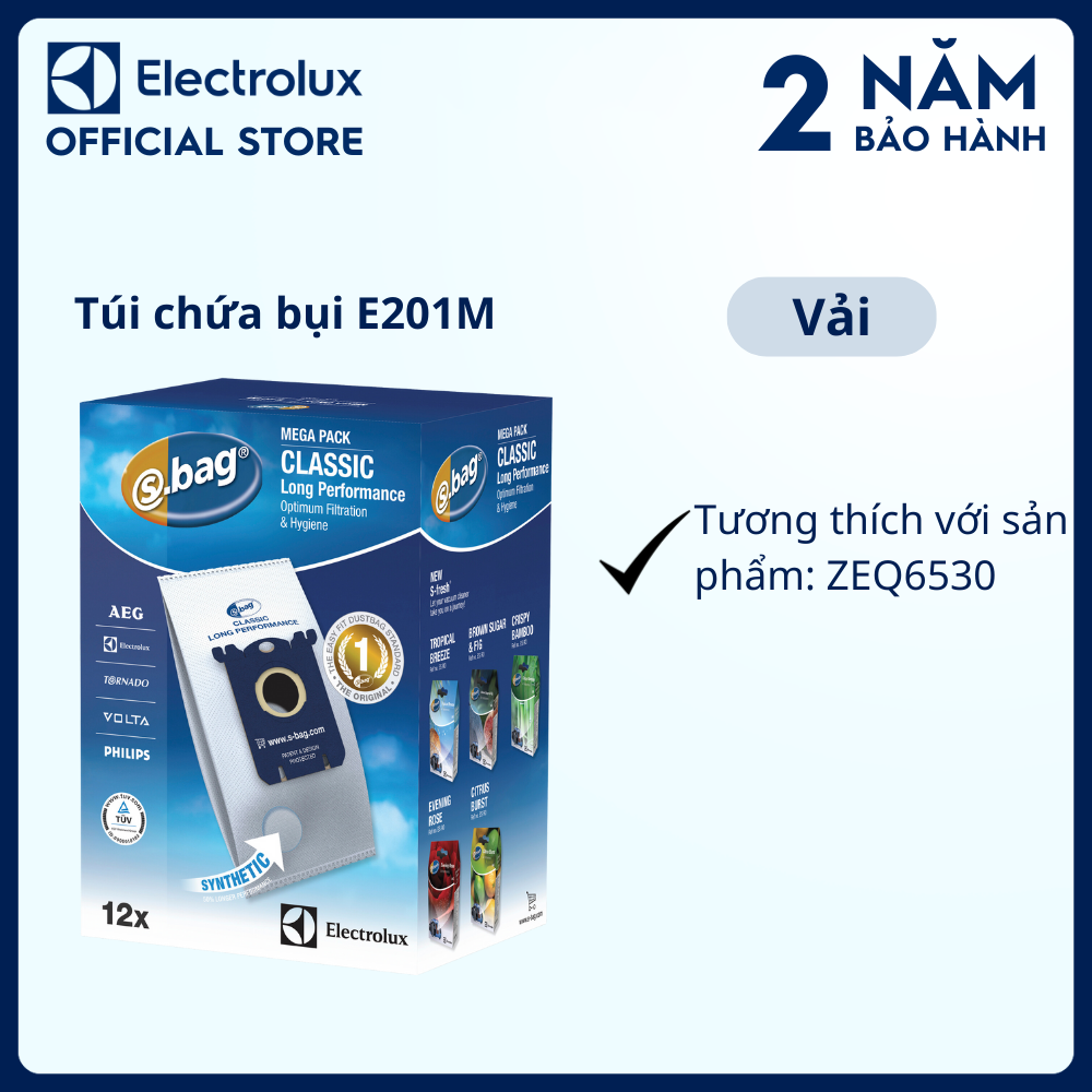 Túi chứa bụi Electrolux E201M, cho hiệu quả tối đa, Tương thích với sản phẩm: ZEQ6530 [Hàng chính hãng]